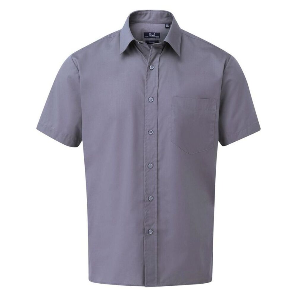 Premier Mens Short Sleeve Poplin Shirt / Steel